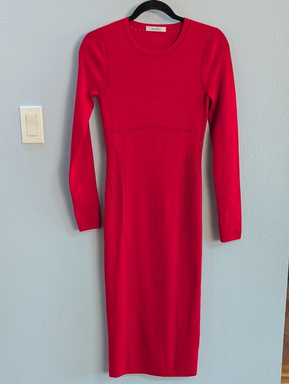 MaxMara Comica Vibrant Red Long-Sleeve Jersey Midi Bodycon Dress